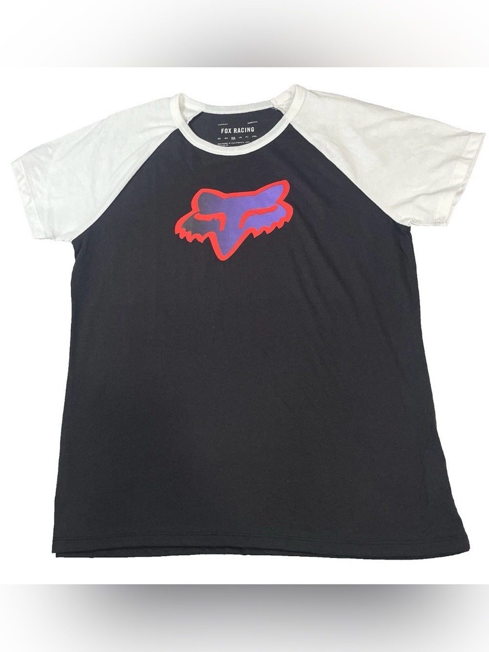 Fox Racing T Shirt Black White Logo Women Med Short Sleeve Moto Purple Graphic